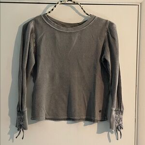 Justice Gray Waffle Knit Long Sleeve Top with Tie Cuffs